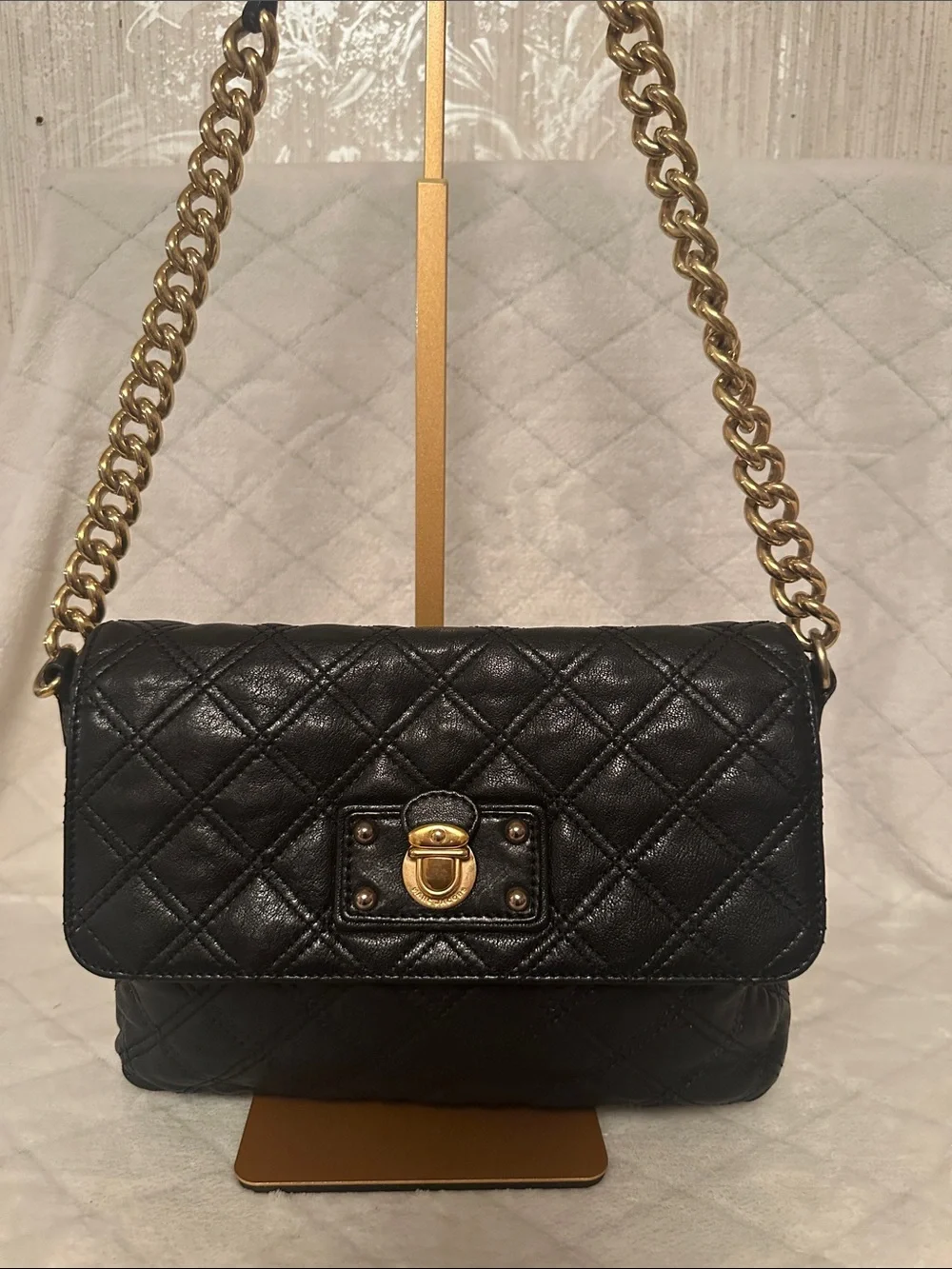 Marc Jacobs  Black Quilted Leather Shoulder Bag with Gold Hardware